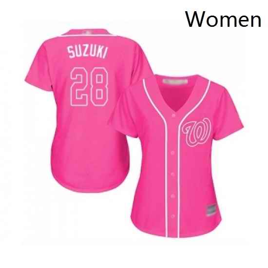 Womens Washington Nationals 28 Kurt Suzuki Replica Pink Fashion Cool Base Baseball Jersey